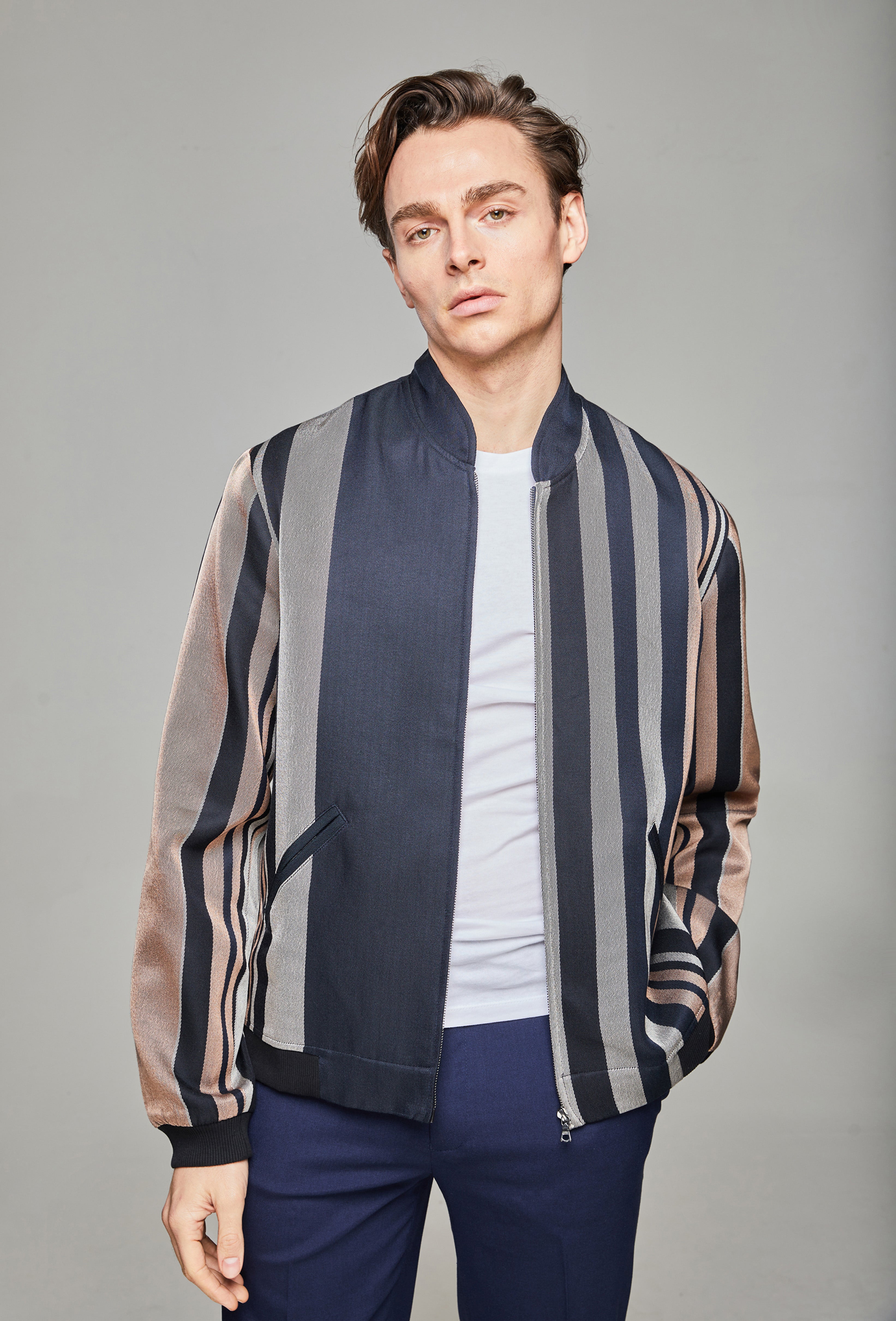 Striped bomber jacket mens sale